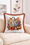 Fall Pumpkin and Checkered Floral Pattern Fringe-Tassel Throw Pillow Cover - 2