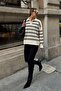 Beige Double Striped Polo Collar Buttoned Low Sleeve Women's Knitwear Sweater - 2