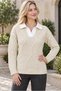 Women's V-Neck Knitted Pattern Hair Knit Beige Knitwear Sweater - 2