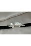 Silver Color Leaf Figured Leather Black Women's Bracelet Modern Elegant Stylish Design Accessory - 2