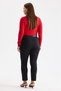 Women's Satin Detailed Slim Fit Trousers Black - 4
