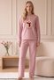 Pink Embroidered Top and Bottom Fleece Winter Knitted Pajama Set 26222118 - 2