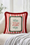 Merry and Bright Written Pine Branch Motif Red and White Striped Fringed-Tasseled Throw Pillow Cover