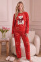 Red Embroidered Top and Bottom Fleece Winter Knitted Pajama Set 26222115 - 2