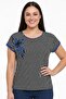 Women's Verev Striped Floral Appliqued Short Sleeve Lycra Viscose Plus Size Blouse