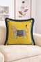 Leopard Figured Yellow Patterned Fringed-Tasseled Throw Pillow Cover