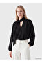 Two Mt Shop Quality Lcw Vision Black Crepe Plain Tie Collar Long Sleeve Women's Blouse - 2