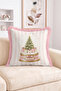 Christmas Snow Globe, Pine Tree and Gift Box Pink Striped Fringed-Tasseled Throw Pillow Cover - 2