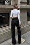 Black Wide Leg Scuba Suede Women's Trousers - 5