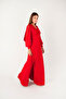 Crepe Fabric Sleeves Tulle Evening Dress - RED - 2