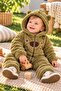 Baby Boy Jumpsuit with Teddy Bear Ears, Hooded Plush Zippered Winter Jumpsuit 0-12 Months - 3