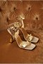 Angelika Women's Heeled Shoes with Side Buckle and Ankle Strap in Gold Leather - 2