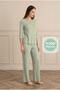 Women's Capri Sleeve Jacquard Green Pajama Set C7T3N281 - 2