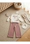 Girl's stitch 100% cotton tracksuit set - ecru sweatshirt with wide-leg mink-colored pants - 2-piece sporty chic outfit - 2