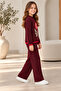 Girl's Knitwear Set with Rose Pattern, 50% Cotton, 50% Acrylic, Knitted Sweater, Wide-Legged Pants Set - 2