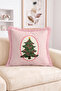Vintage Christmas Pine Tree and Ribbon Pattern Fringed-Tasseled Throw Pillow Cover - 2