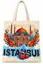 Mosque and Tram Theme Pattern Printed Cotton Tote Bag 35X40Cm -Bc8