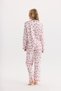 100% Cotton Fabric Long Sleeve Front Buttoned Shirt Collar Pajama Set 27309 - 5