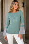 Women's Boat Neck Long Sleeve Spanish Sleeve Stone Star Detail Relaxed Fit Modern Elegant Trend Soft Textured Casual Mint Gray Knitwear Sweater - 5