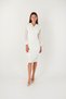 Crepe Fabric Pearl Detailed Sleeves Tulle Pencil Dress - WHITE