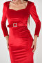 Velvet Fabric Heart Collar Fishnet Dress - RED - 4