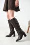 Bitter Brown Leather Women's Boots with Rubber Detail - 3