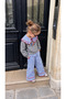 Girl's Collar and Shirt Detailed Knitwear Top and Striped Pants Bottom Set