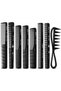EUROSTIL Professional 8-Piece Black Hair Comb Set – Models 441, 422, 115, 116, 113, 424 and 442 with Wide-Tooth Rake Comb for Cutting, Detangling and Styling – Made in Spain