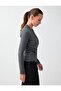 Anthracite Melange Accessory Detailed Double Breasted Collar Soft Touch Blouse - 5