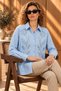 Blue Beaded Embroidered Oversize Casual Off-Shoulder Cotton Viscose Shirt - 4