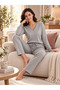 Women's Viscose Pajamas Set Patterned V-Neck Long Sleeve Homewear Casual Home Clothing Set 79-161 - 2
