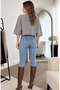 Women's Gray Washed Crop Oversize T-Shirt Crew Neck Loose Cut Casual Basic Blouse - 4