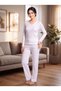 Women's V-Neck Long Sleeve Polka Dot Viscose Pajama Set - Modern, Simple, and Stylish Homewear Home Clothing Set - 2