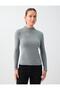 Anthracite Melange Crew Neck Slim Fit Long Sleeve Blouse