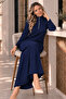 Ribbed Knitwear Dress with Zipper on the Collar K3018 Navy Blue - 3