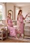 New Season Powder Patterned Buttoned Special Design Lace Detailed Wide Strap 100% Cotton Maternity Nightgown Set - 8