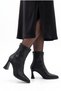 Women's Pointed Toe Back Zipper Black Stretch Thick Heeled Boots - 6