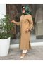 Trend Tencel Fabric Full-Length Tunic with Net Detail Camel - 2