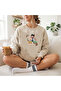 Embroidered Cat Printed Oversize Basic Unisex Cotton Sweatshirt - 2