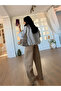 Gray Square Patterned Bomber Jacket with Ankle Elastic Detail - 4245 - 4