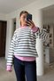 Premium Oversize Striped Knitwear Sweater - Fuchsia - 2