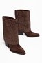 Women's Cowboy Boots - Pointed Toe with Embroidery Detail and Thick Heel