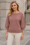 Women's Boat Neck Raglan Sleeves Balloon Sleeve Woven Detailed Comfortable Fit Soft Textured Elegant Casual Cinnamon Knitwear Sweater - 2