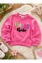 100% Cotton Girls' Tracksuit Set Pink Gray Happy Kinder Printed Sweatshirt Jogger Bottom Sports Set - 2