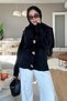 Women's Gold Buttoned Soft Textured V-Neck Knitwear Cardigan 2631 - Black - 4