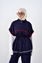 Women's Stripe Detail Double Pocket Look Waist Tie Suit Navy Blue - 8