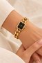 Women's Gold Wristwatch with Chain Bracelet – Rectangular Vintage Design Women's Watch with Black Dial - 5