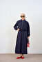 Women's Double Pocket Adjustable Waist Skirt Suit Navy Blue - 2