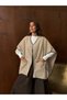 Contrast Stitched Buckle Detailed Poncho / Cape Beige- 0029 - 6