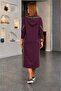 Women's long sleeve hooded leopard detail pocketed long viscose two-thread dress - 2